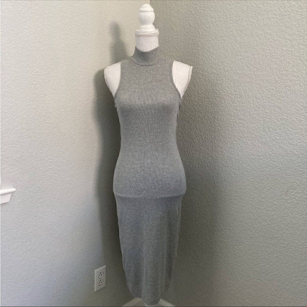 Papaya Womens Gray High Neck Sleeveless Bodycon Midi Dress Size Medium